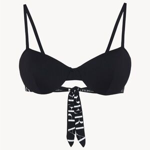 LA PERLA Balconette Bikini Black White Logo Strap Halter Light Padding Underwire